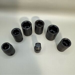 1/2" Drive Black Chrome Vanadium Sockets x6 & One 3/8” Adapter 3 SAE & 3 Metric